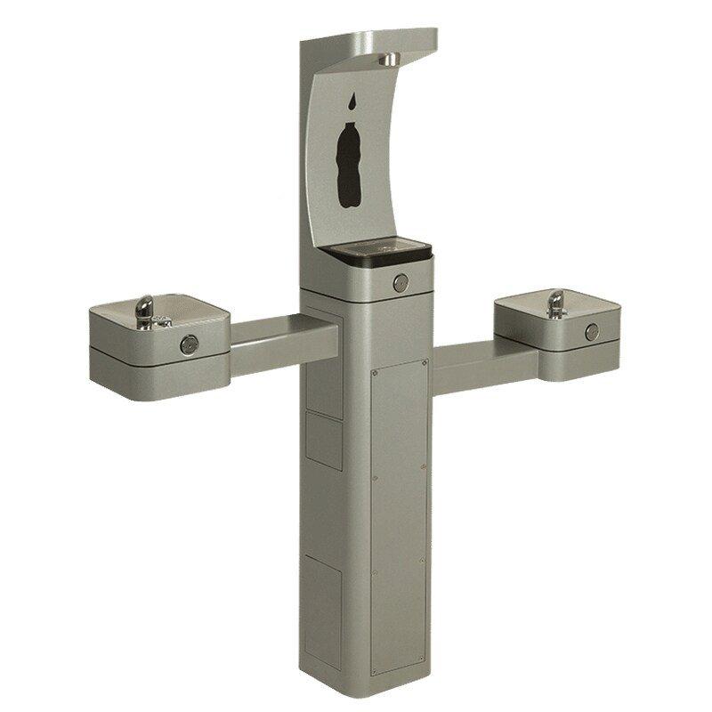 Outdoor Filtered Bottle Filler and Dual Fountain in Stainless Steel 