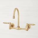 Two Handle Wall Mount Kitchen Faucet in Aged Brass