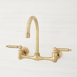 1.75 GPM Wall-Mounted Widespread Bridge Kitchen Faucet in Aged Brass