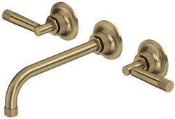 Two Handle Wall Mount Bathroom Sink Faucet in Antique Gold