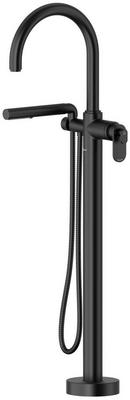 Single Handle Floor Mount Tub Filler with Hand Shower in Black (Trim Only)