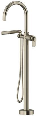 Single Handle Floor Mount Tub Filler with Hand Shower in Brushed Nickel (Trim Only)