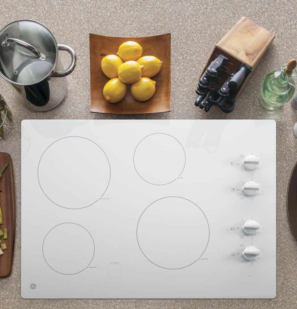 30 in. 4 Burner Smooth Top Control Electric Cooktop in White 