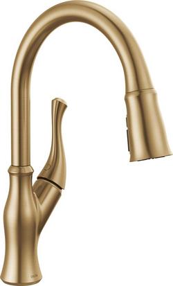 Single Handle Pull Down Kitchen Faucet in Champagne Bronze
