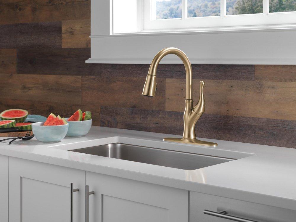 Single Handle Pull Down Kitchen Faucet in Champagne Bronze 