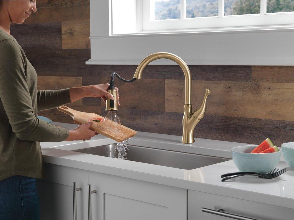 Single Handle Pull Down Kitchen Faucet in Champagne Bronze 