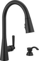 Single Handle Pull Down Kitchen Faucet with Soap Dispenser in Matte Black
