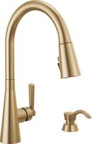 Single Handle Pull Down Kitchen Faucet with Soap Dispenser in Champagne Bronze