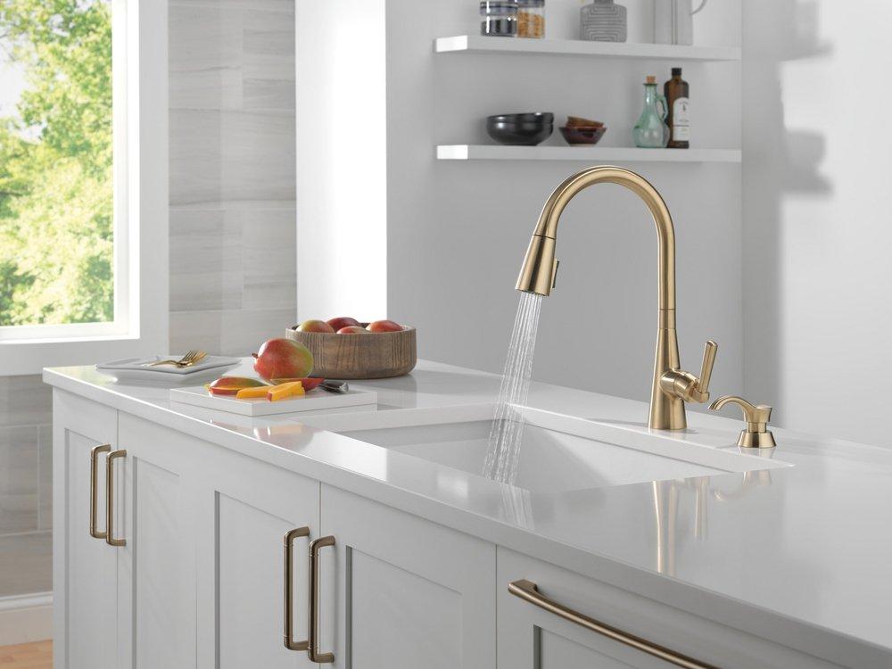 Single Handle Pull Down Kitchen Faucet with Soap Dispenser in Champagne Bronze 