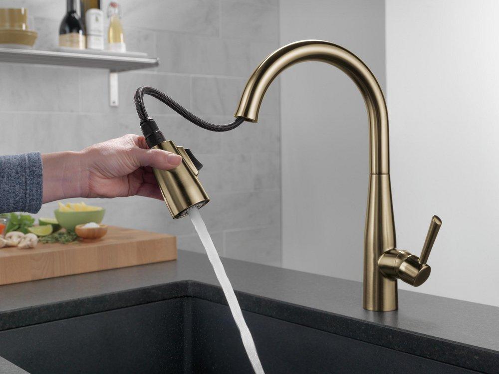 Single Handle Pull Down Kitchen Faucet in Champagne Bronze 