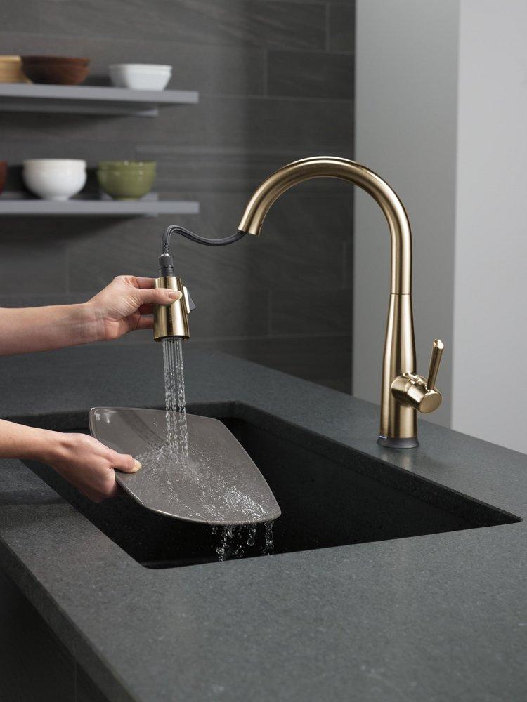 Single Handle Pull Down Kitchen Faucet with Touch Activation in Champagne Bronze 