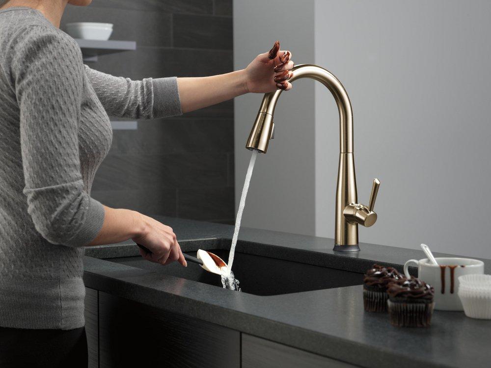 Single Handle Pull Down Kitchen Faucet with Touch Activation in Champagne Bronze 