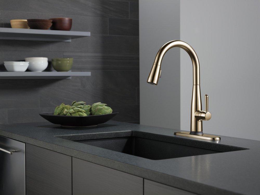 Single Handle Pull Down Kitchen Faucet with Touch Activation in Champagne Bronze 