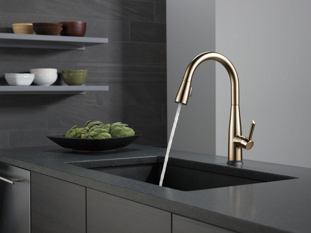 Single Handle Pull Down Kitchen Faucet with Touch Activation in Champagne Bronze 