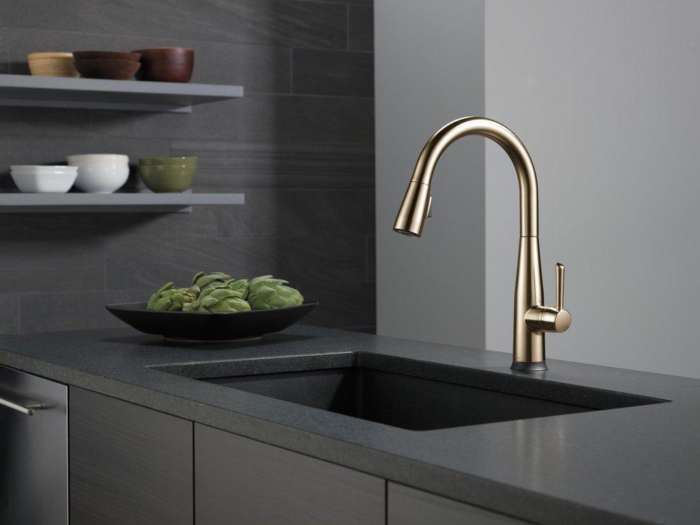 Single Handle Pull Down Kitchen Faucet with Touch Activation in Champagne Bronze 