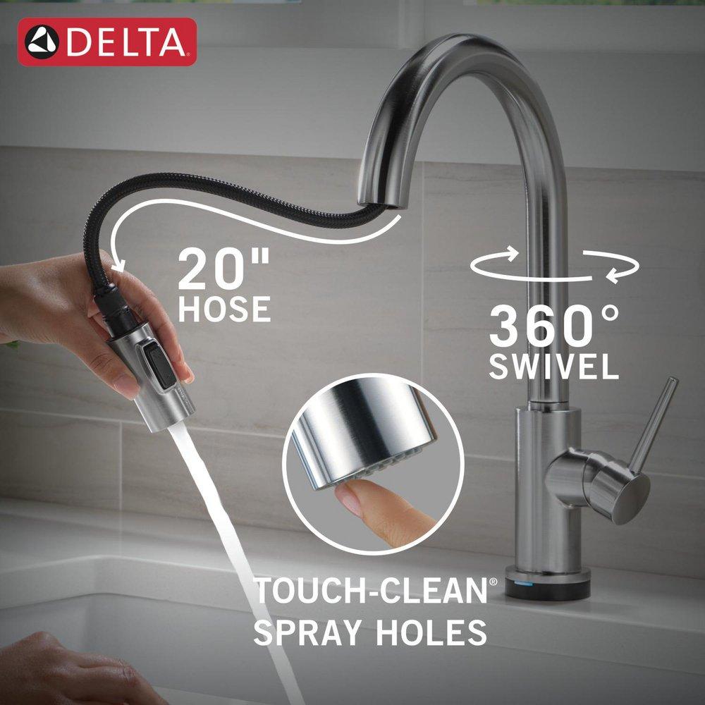 Single Handle Pull Down Kitchen Faucet with Touchless or Touch Activation in Arctic Stainless 