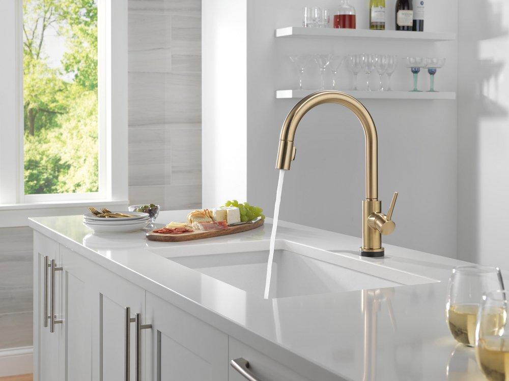 Single Handle Pull Down Touchless Kitchen Sink Faucet in Champagne Bronze 
