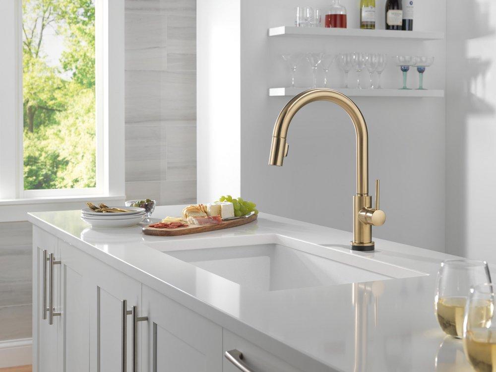 Single Handle Pull Down Touchless Kitchen Sink Faucet in Champagne Bronze 