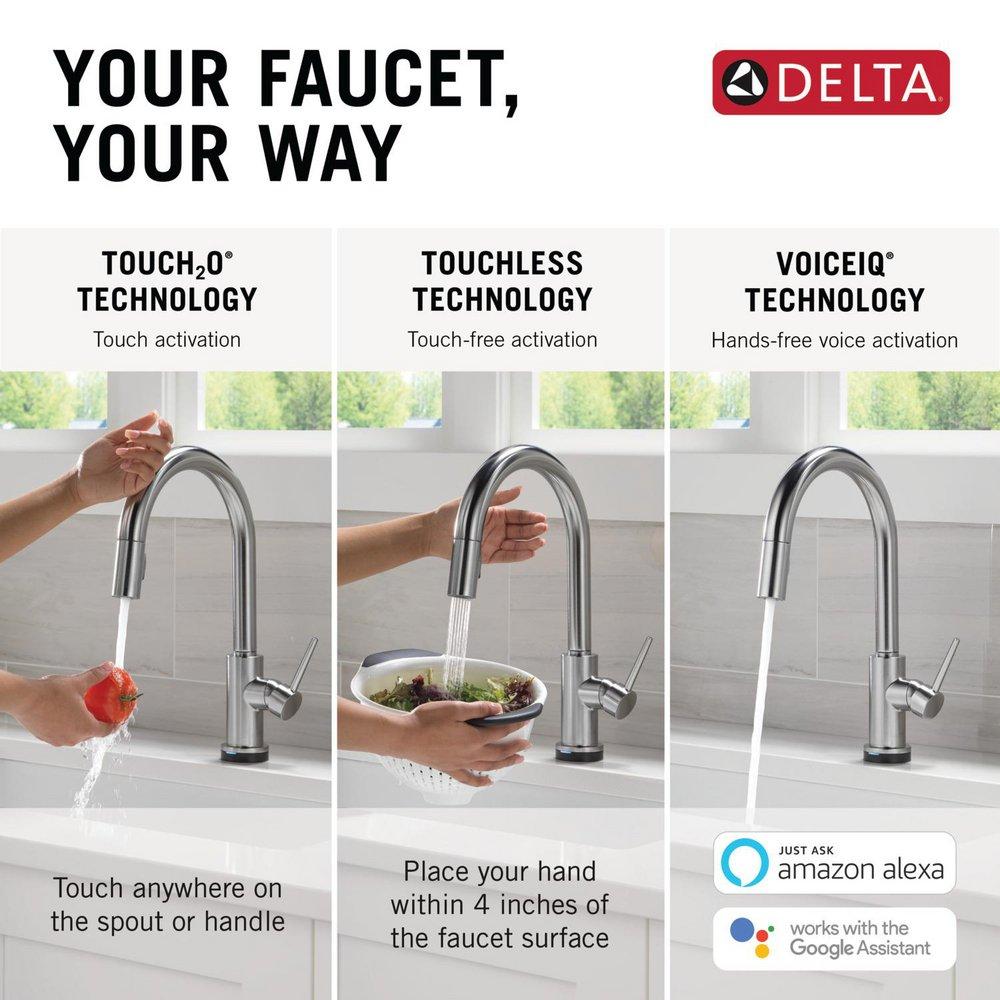 Single Handle Pull Down Kitchen Faucet with Touch and Voice Activation in Arctic Stainless 