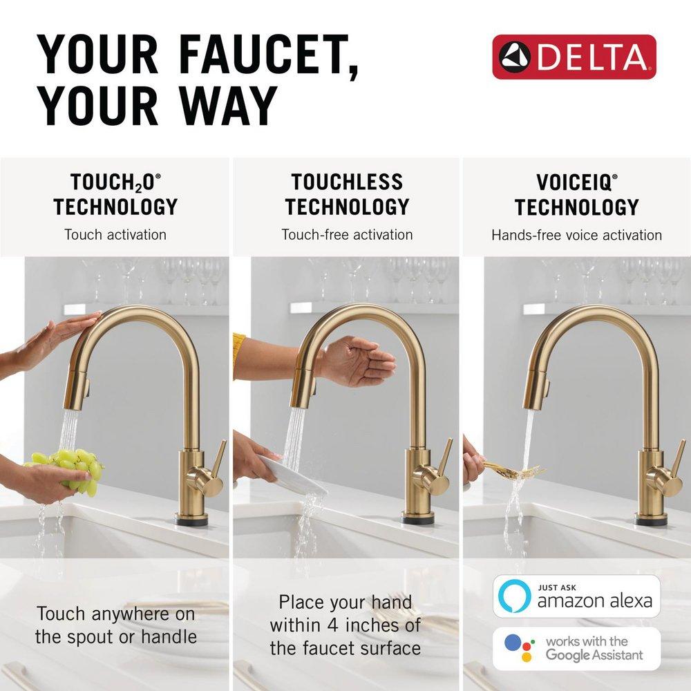 Single Handle Pull Down Kitchen Faucet with Touch and Voice Activation in Champagne Bronze 