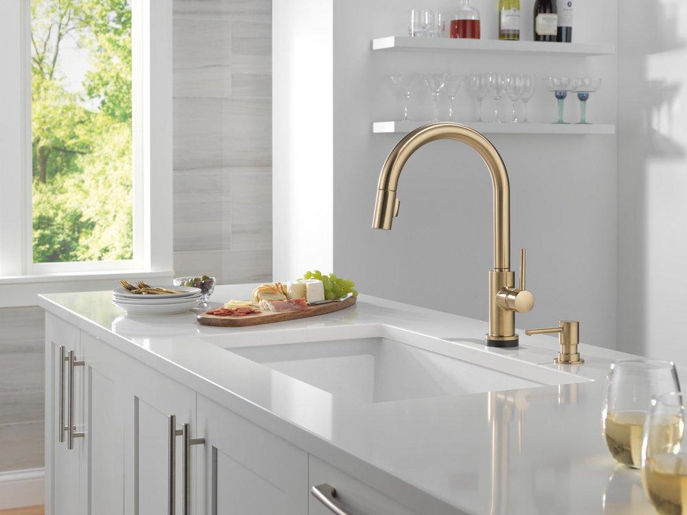 Single Handle Pull Down Kitchen Faucet with Touch and Voice Activation in Champagne Bronze 