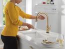 Single Handle Pull Down Kitchen Faucet with Touch and Voice Activation in Champagne Bronze 
