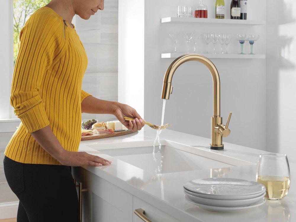Single Handle Pull Down Kitchen Faucet with Touch and Voice Activation in Champagne Bronze 