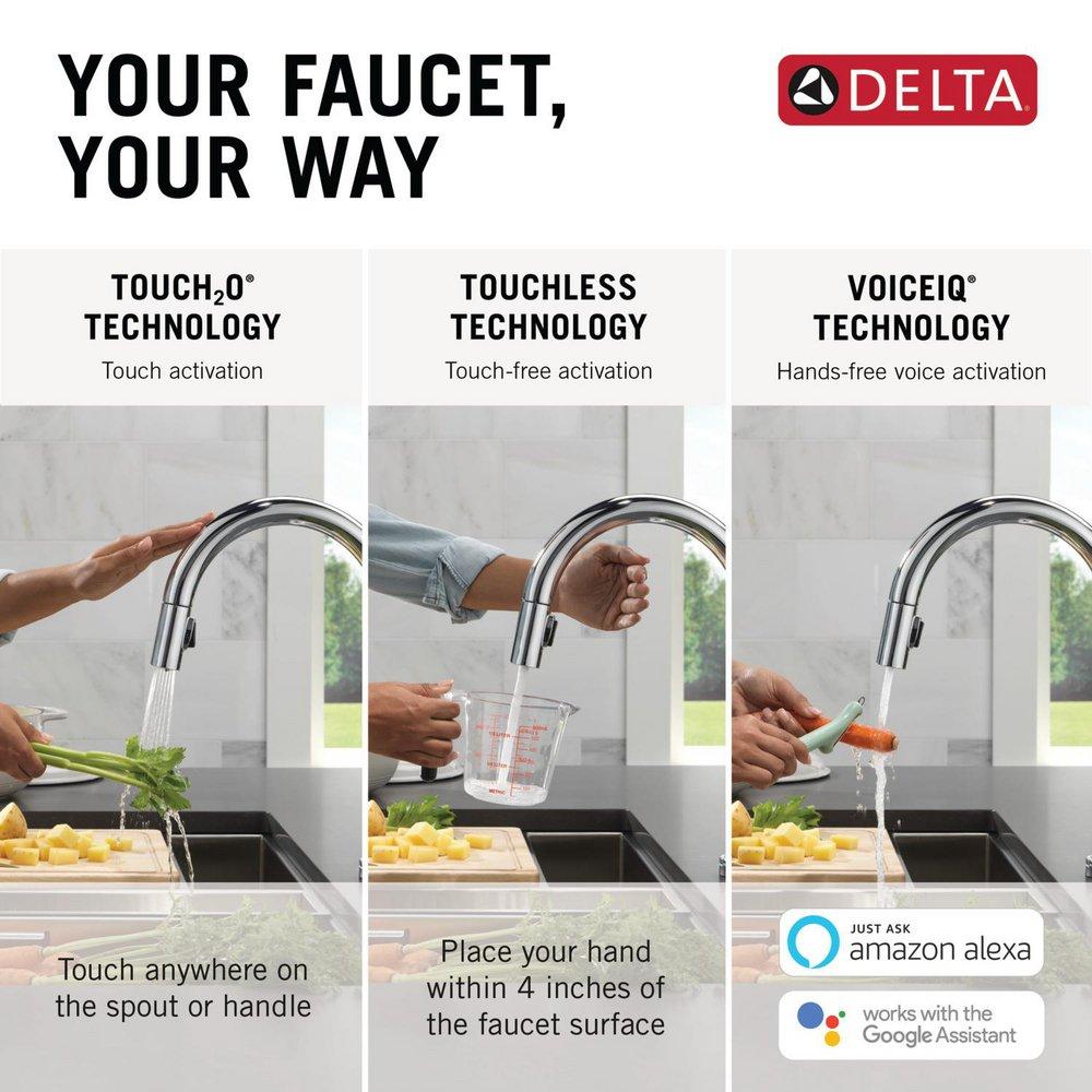 Single Handle Pull Down Kitchen Faucet with Touch and Voice Activation in Chrome 