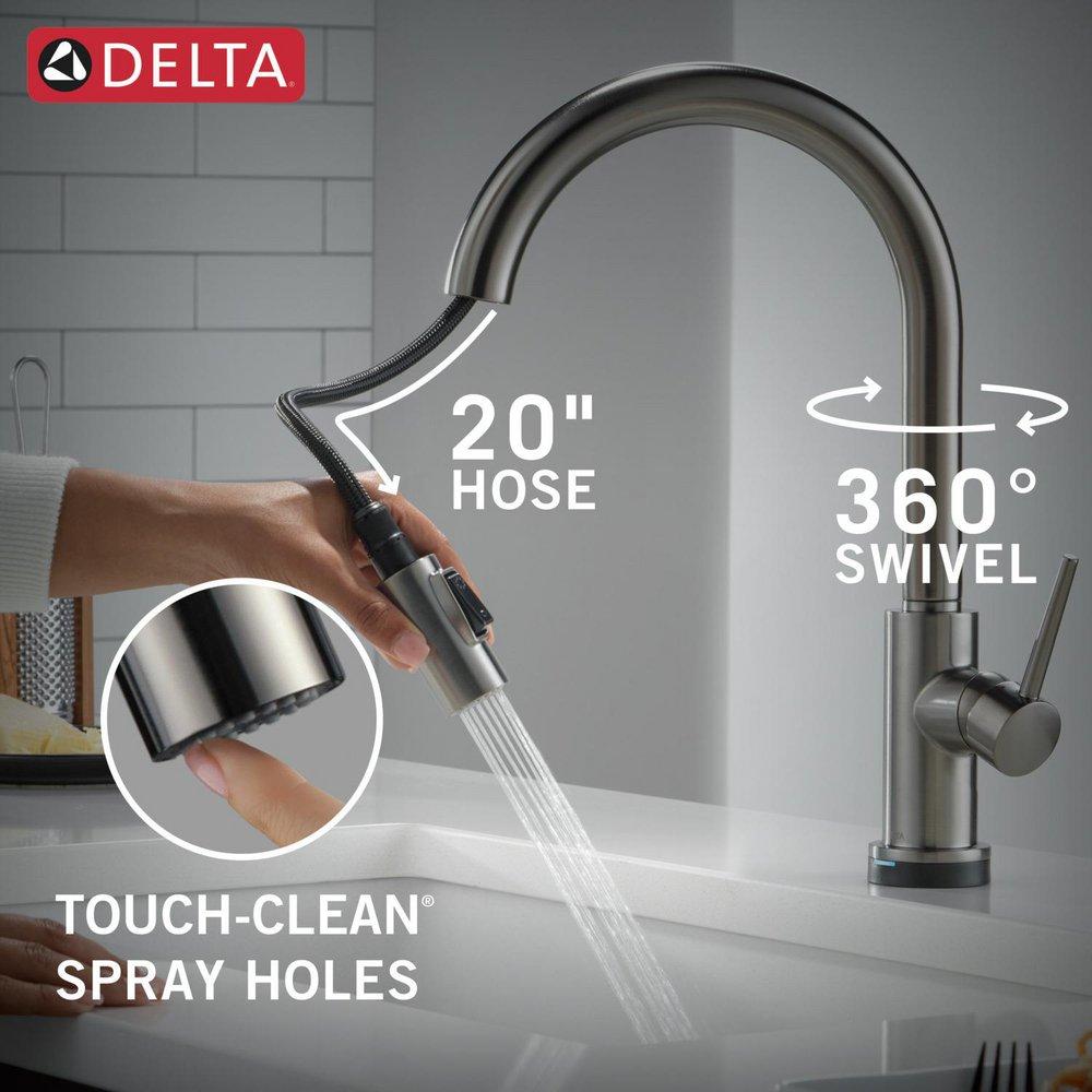 Single Handle Pull Down Kitchen Faucet with Touch and Voice Activation in Black Stainless 