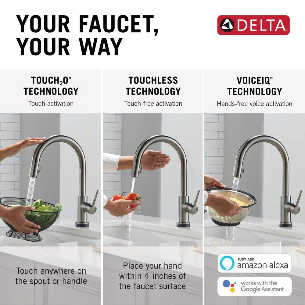 Single Handle Pull Down Kitchen Faucet with Touch and Voice Activation in Black Stainless 