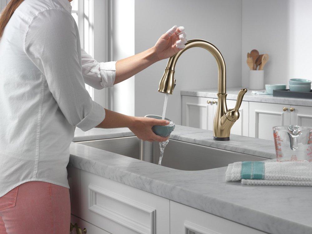 Single Handle Pull Down Kitchen Faucet with Touch Activation in Champagne Bronze 