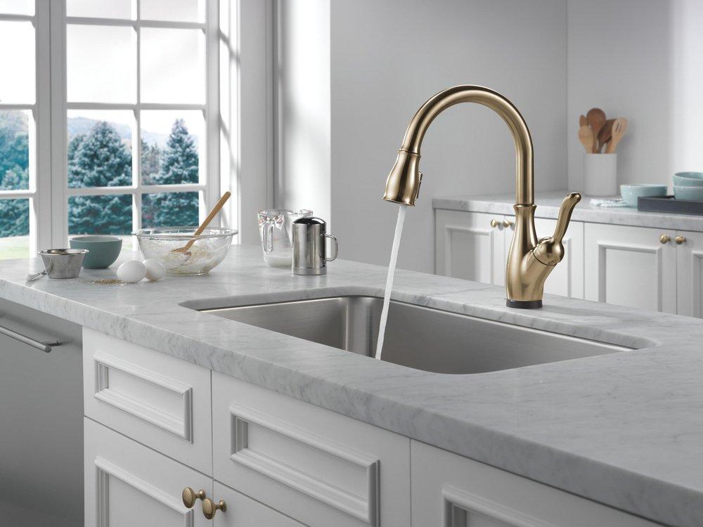 Single Handle Pull Down Kitchen Faucet with Touch Activation in Champagne Bronze 
