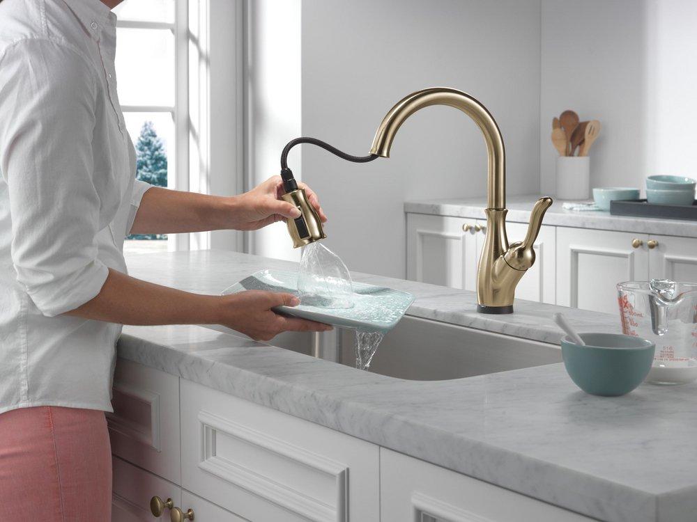 Single Handle Pull Down Kitchen Faucet with Touch Activation in Champagne Bronze 