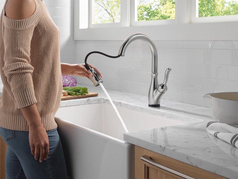 Single Handle Pull Down Touchless Kitchen Faucet with Touch Activation in Arctic Stainless 