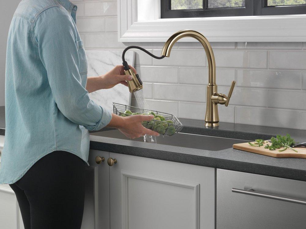 Single Handle Pull Down Kitchen Faucet in Champagne Bronze 