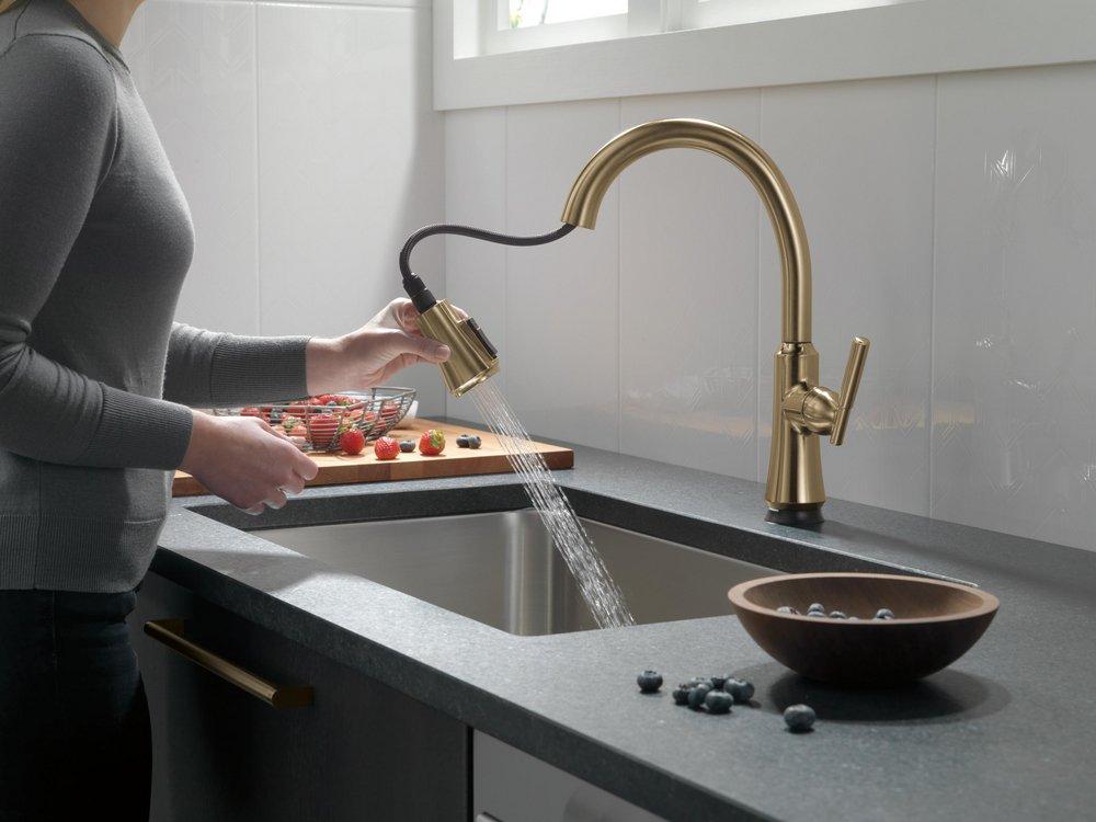 Single Handle Pull Down Kitchen Faucet with Touch Activation in Champagne Bronze 