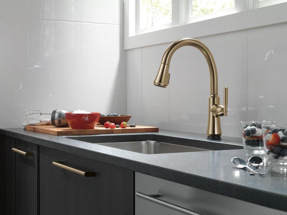 Single Handle Pull Down Kitchen Faucet with Touch Activation in Champagne Bronze 