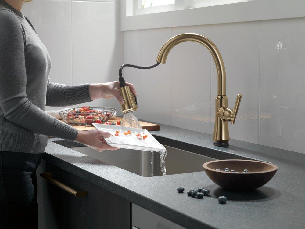 Single Handle Pull Down Kitchen Faucet with Touch Activation in Champagne Bronze 