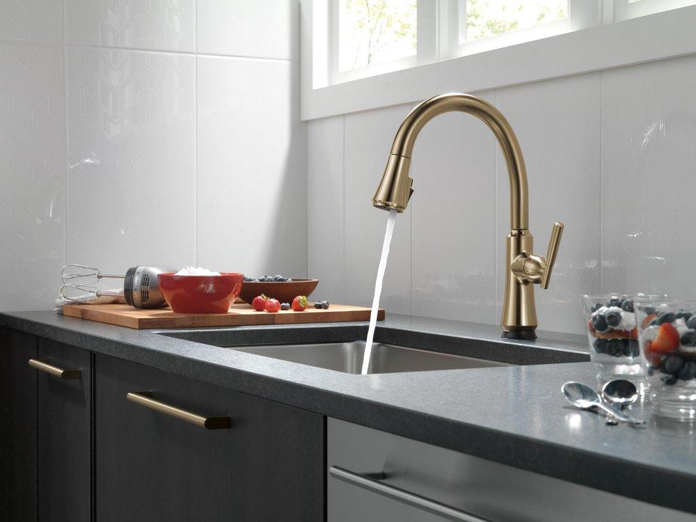 Single Handle Pull Down Kitchen Faucet with Touch Activation in Champagne Bronze 