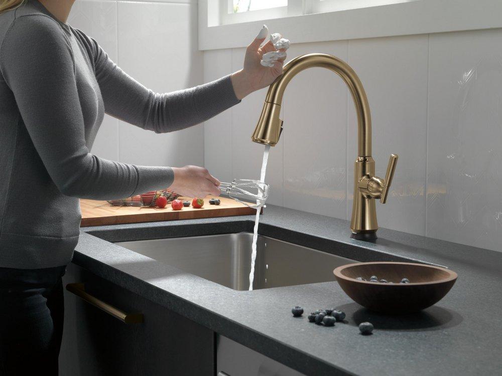 Single Handle Pull Down Kitchen Faucet with Touch Activation in Champagne Bronze 