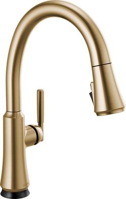 Single Handle Pull Down Kitchen Faucet with Touchless or Touch Activation in Champagne Bronze