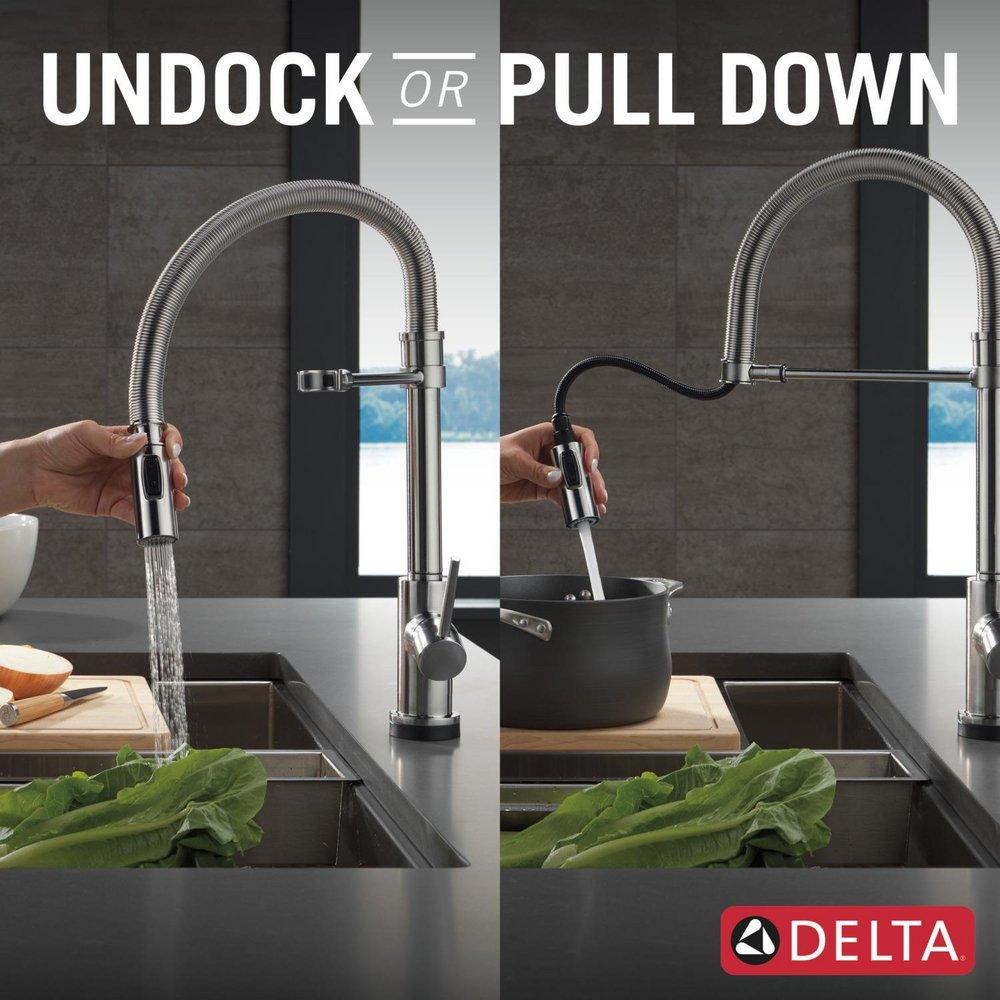 Single Handle Pull Down Kitchen Faucet with Touchless or Touch Activation in Arctic Stainless 