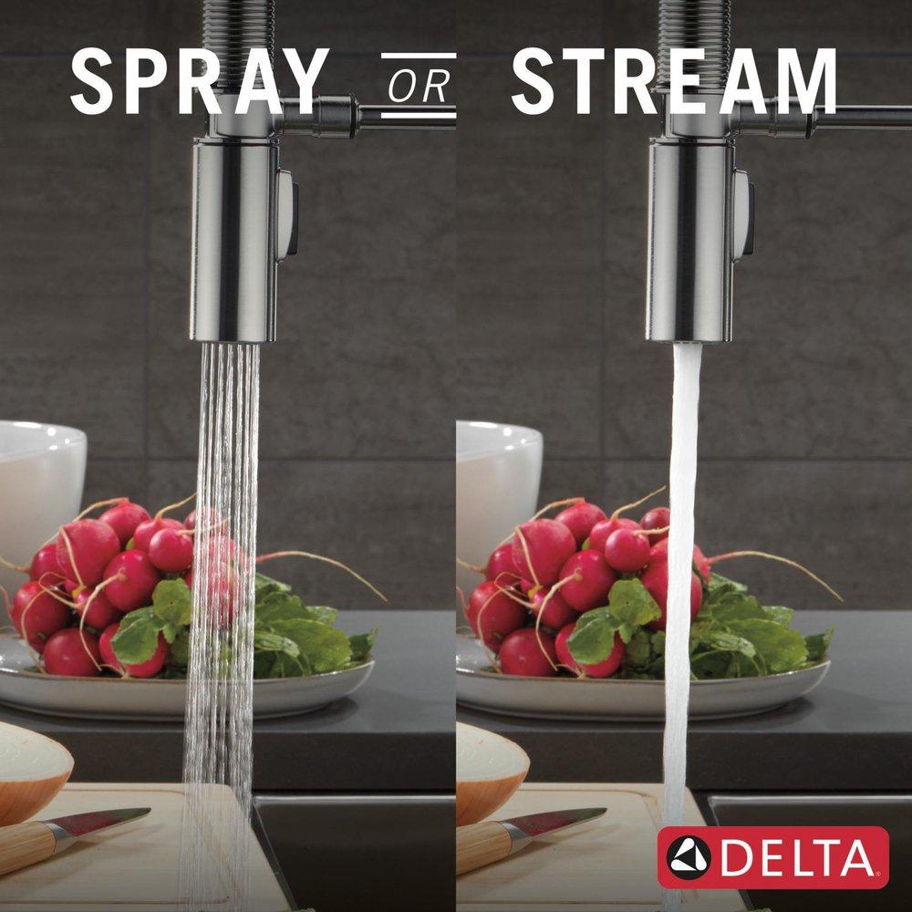 Single Handle Pull Down Kitchen Faucet with Touchless or Touch Activation in Arctic Stainless 
