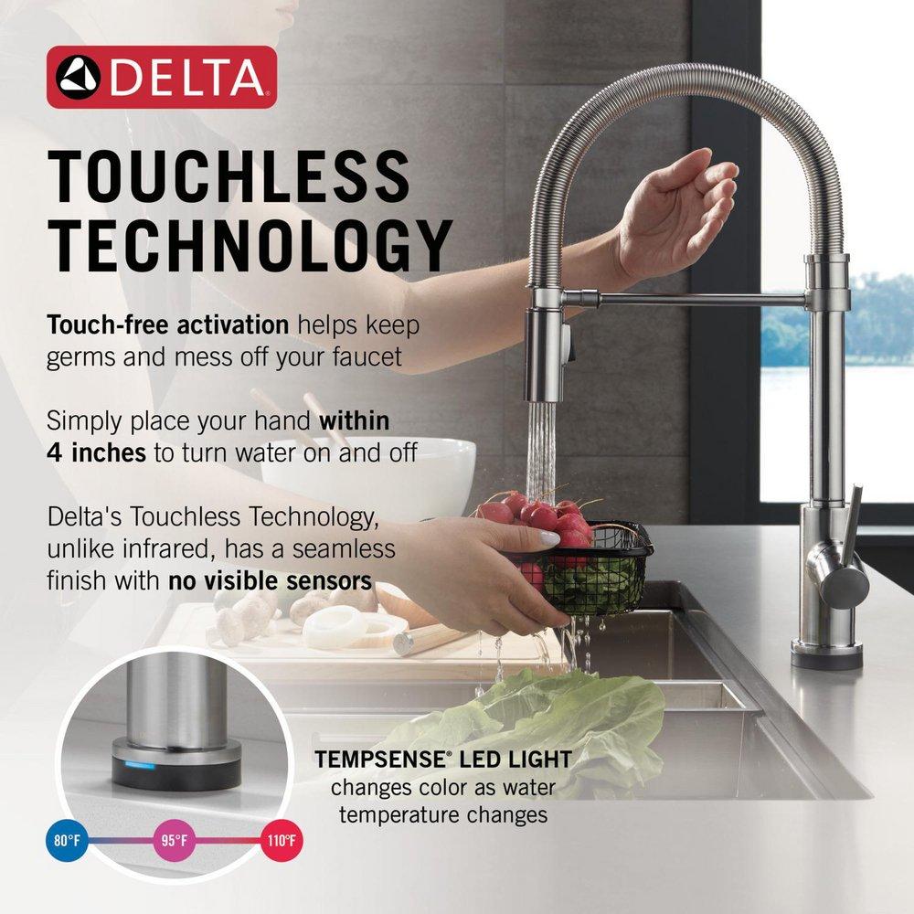 Single Handle Pull Down Kitchen Faucet with Touchless or Touch Activation in Arctic Stainless 