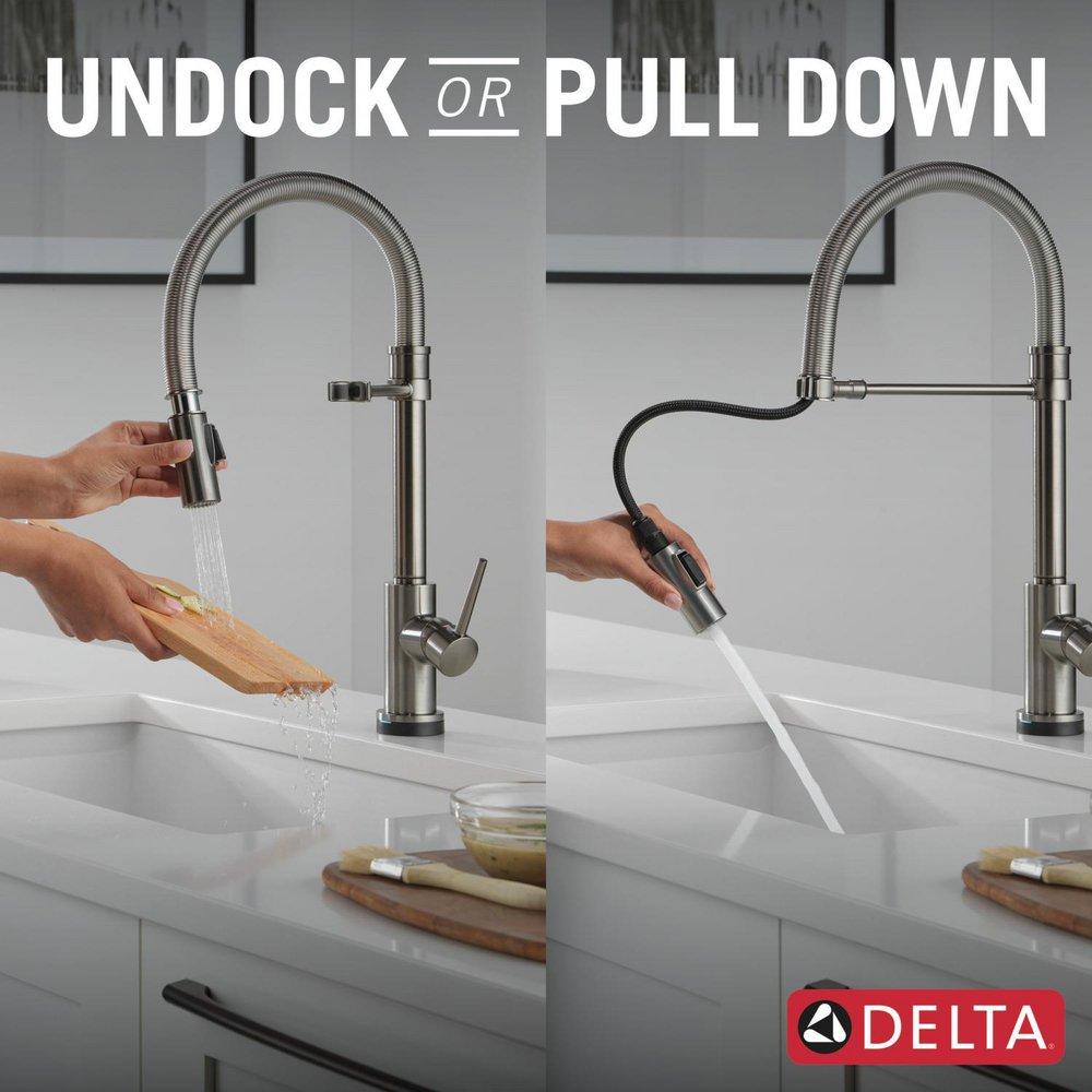 Single Handle Pull Down Kitchen Faucet with Touch Activation in Black with Stainless 