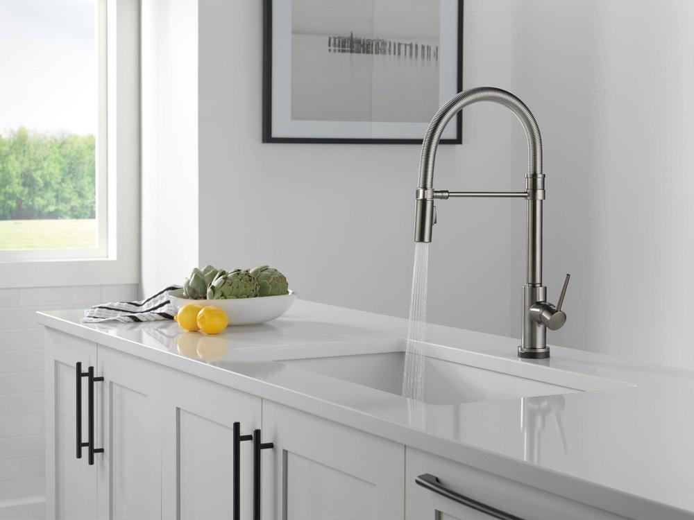 Single Handle Pull Down Kitchen Faucet with Touch Activation in Black with Stainless 