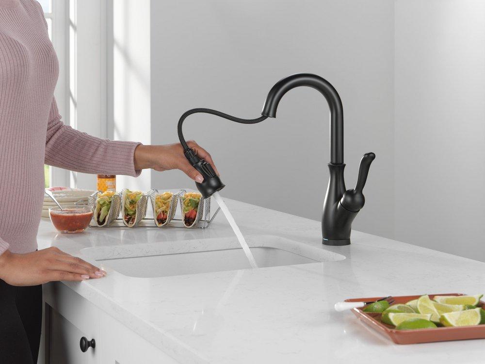 Delta Faucet Matte Black Single Handle Pull Down Bar Faucet with Touch2O&reg; Technology 