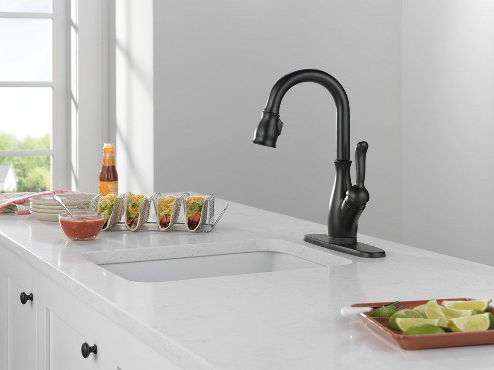 Delta Faucet Matte Black Single Handle Pull Down Bar Faucet with Touch2O&reg; Technology 