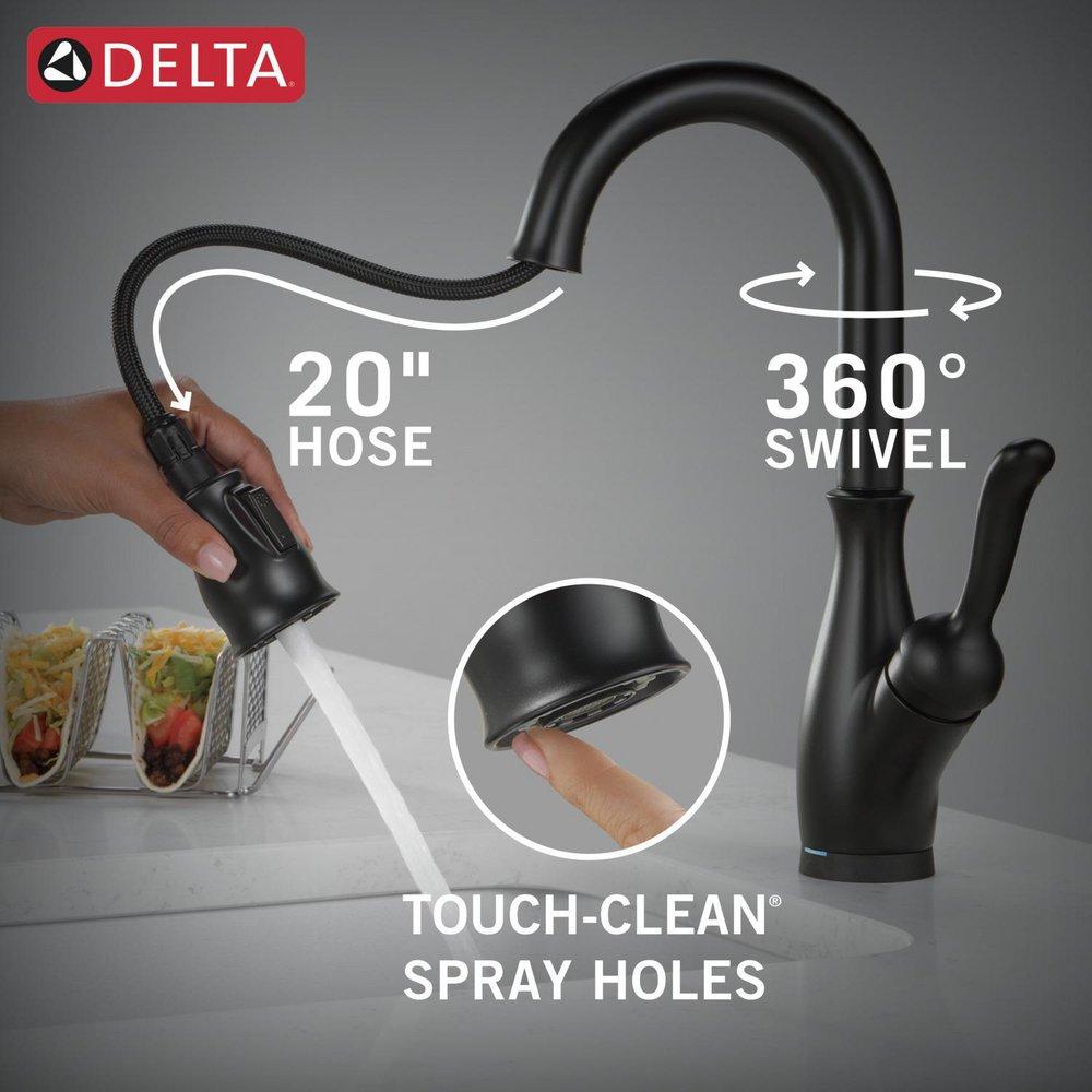Delta Faucet Matte Black Single Handle Pull Down Bar Faucet with Touch2O&reg; Technology 