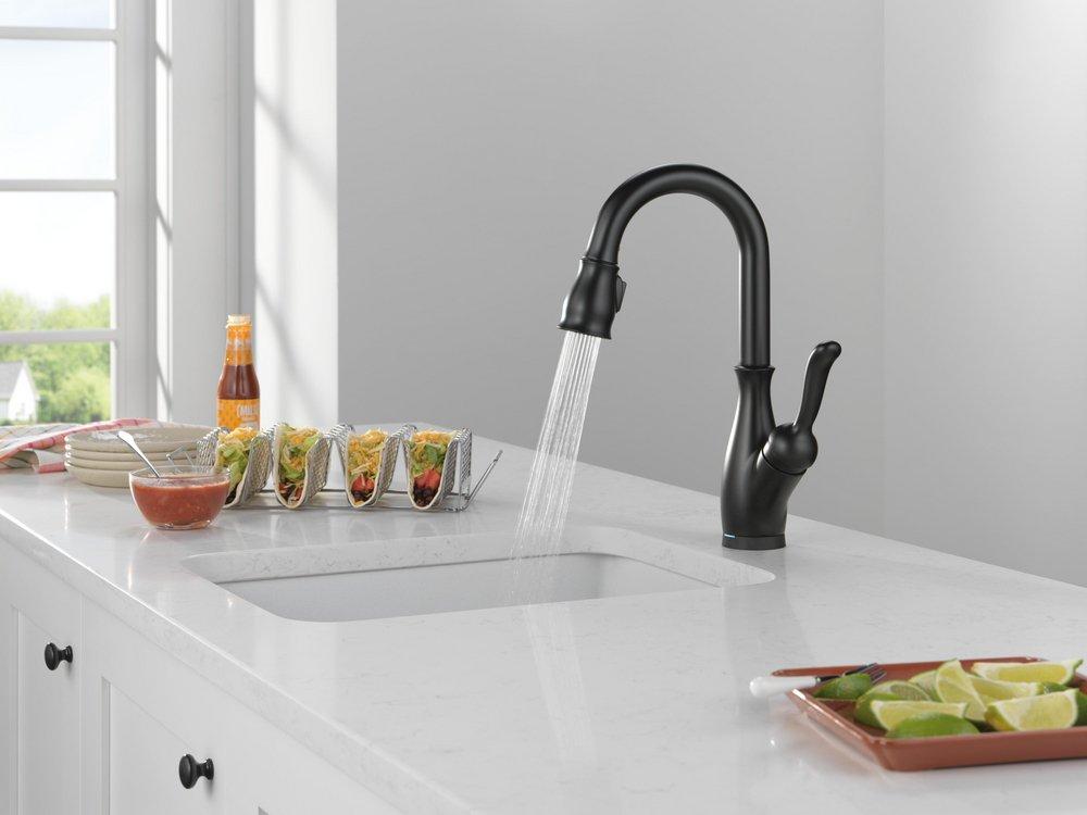 Delta Faucet Matte Black Single Handle Pull Down Bar Faucet with Touch2O&reg; Technology 